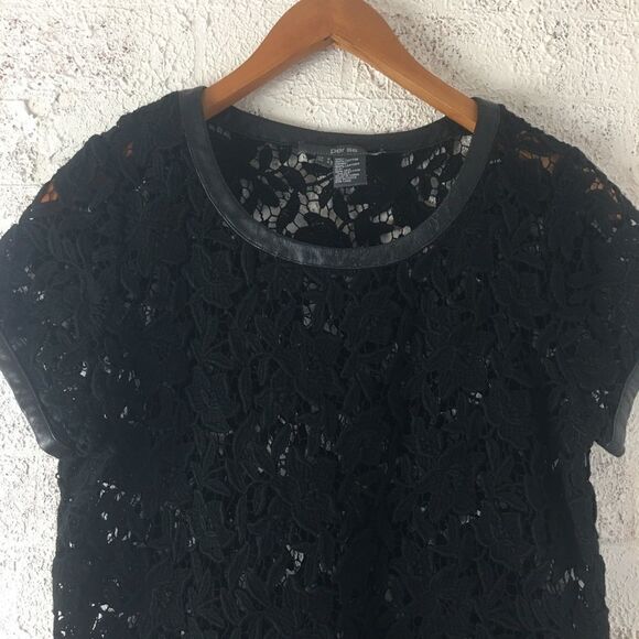 #321 PER SE BLACK LACE LEATHER TRIMMED MINI DRESS - Picture 5 of 7